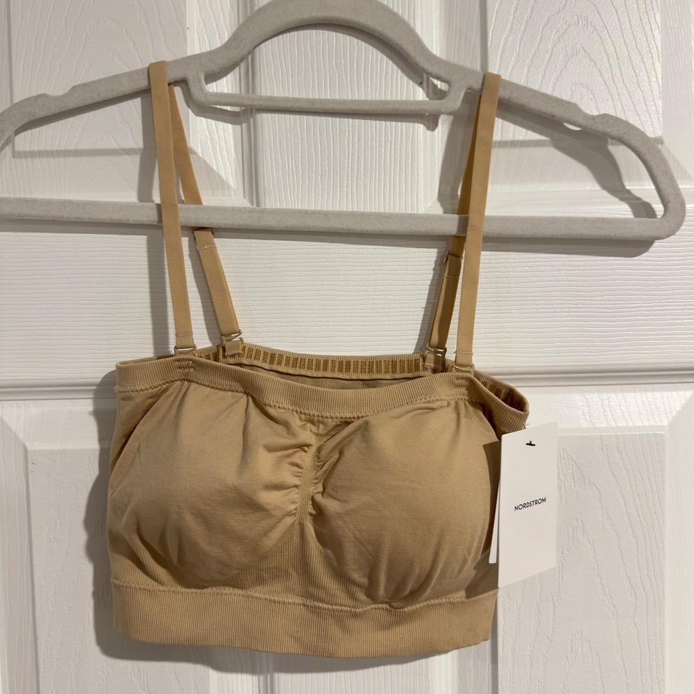 Nordstrom Seamless Ribbed Bandeau Bra Beige Sand NO446710MI Womens Medium NWT